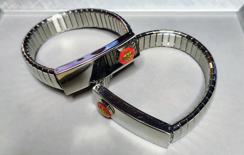 STAINLESS STEEL MEDICAL INFORMATION=ID BRACELETS ONE PAIR (2)